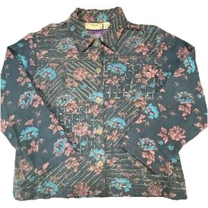 VTG Jean Jacket Painted‎ Flowers Floral Shredded Denim Tantrums Women's XL